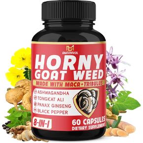 BMVINVOL (2 Packs) Horny Goat Weed Capsules with Panax Ginseng, Tribulus, Ashwagandha, Maca, Tongkat Ali - 120 Capsules for 2 Month Supply