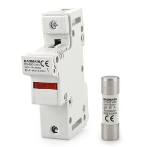 Baomain Cylindrical Fuse Holder RT18-63(X) 14mm X 51mm Fuse Base Single Pole DIN Rail Mount with 5 PCS of RO16 Fuse(50 Amp) CE Listed