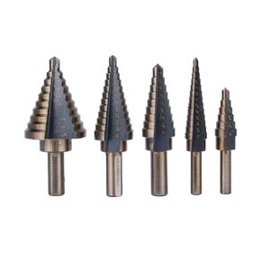 Step Drill Bit Set, 5pcs HSS Cobalt Multiple Hole 50 Sizes Step Drill Bit Set with Aluminum Case for DIY Woodworking, Metal, Wood, Plastic Sheet, Stainless Steel
