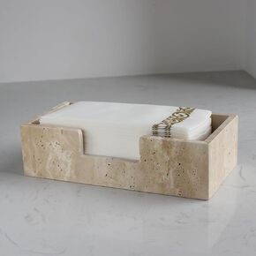 Natural Travertine Marble Rectangle Napkin Holder 9.8"x4.9"x2.8", Guest Hand Towel Holder, Paper Hand Basket for Bathroom/Kitchen/Restaurant