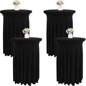 4 Packs 32 x 43 Inch Spandex Round Cocktail Table Skirts Spandex Cocktail Table Covers with Wavy Drapes Stretch Cocktail Tablecloth Fitted High Top Tables for Wedding Bar Party Banquet (Black)