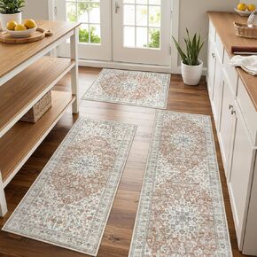 LEEVAN Washable Kitchen Mats, Non Slip Kitchen Rugs Sets of 3, Green Kitchen Runner Rug Non Skid, Anti Fatigue Rugs for Kitchen Floor(20''x31''+20''x47''+20''x71'')