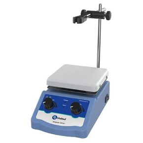 United Scientific™ Eco-Heat™ Hot Plate with Magnetic Stirrer, 5" x 5" Aluminum Top, 0 to 280° C Temperature Range, Includes 1" Teflon-Coated stir bar and a Support Stand, 1L Capacity