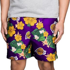 FOCO Men's Team Logo Floral Hawaiian Swim Suit Trunks