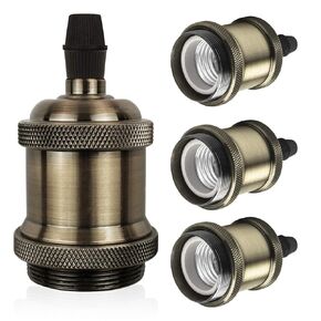 DiCUNO E26 Vintage Lamp Socket, Edison Pendant Light Socket Replacement, Antique Retro Hanging Lamp Holder for Industrial, Decorative, DIY Lighting, 600℃ Heat Resistant, 6 Packs (Vintage Brass Color)