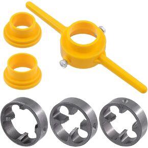 6 Pcs PVC Thread Maker Tool, Pipe Threader Plumbing Tool Kit Plastic Pipe Round Die with 3 Dies 1/2", 3/4" and 1" NPT Die Manual Hand Tool for PVC Threading
