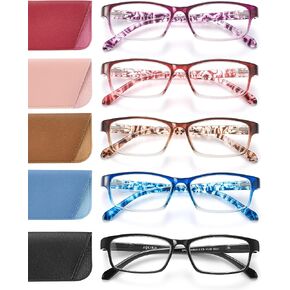 Reading Glasses for Women, 5 Pack Blue Light Blocking Readers, Lightweight Eyeglasses with Spring Hinge