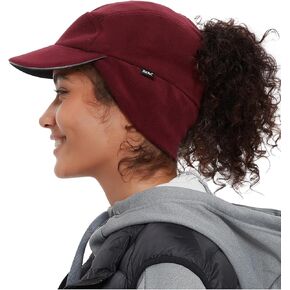 Hat Hut Fleece Ponytail Hat for Women, Satin Lined Winter Hat with Earflaps Reflective Sports Cap with Ear Warmers