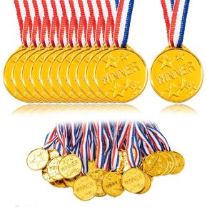 Plastic Gold Medals, 30 Pcs Winner Award Medals with Ribbon Necklaces for Sports Competition Talent Show Spelling Bee Birthday Party Favors