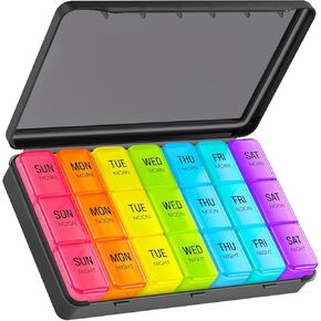 Large Pill Organizer 3 Times a Day, Weekly Pill Box 7 Day with Black Outer Case for Privacy Protection & Light Proof, User-Friendly & Portable Pill Case for Vitamins, Fish Oils, Supplements
