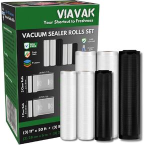 Vacuum Sealer Rolls | 6 Rolls: 3 (8" x 20') & 3 (11" x 20') | 7-Layer Commercial Grade, BPA-Free, 2 Clear + 1 Black/Size, Writable for Content & Date, Heavy Duty for Food Storage & Sous Vide