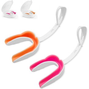 2 Pack Youth Football Mouth Guard with Strap and Case, Adults Sports Mouthguard Mouth Pieces for Football, Boxing, Basketball, Rugby, Hockey, Lacrosse, MMA, Wrestling, Soccer (Pink& Orange)