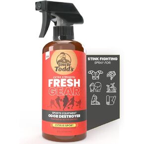 Uncle Todd's Fresh Gear Sports Equipment Odor Eliminator Spray - Extra Strength Enzyme-Powered Deodorizer for Football, Hockey, Gym Bags, and Athletic Gear - Citrus Sport Scent - 16oz