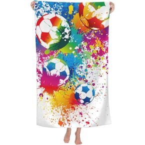 VOOHDDY Colorful Soccer Football Fun Ball Beach Towel Large Soft Absorbent Microfiber Quick Dry Oversized Bath Towels for Bathroom Men Boys Pool Camping Travel Swimming Picnic Sports