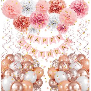 Green Birthday Decorations Kit with Balloons, Birthday Banner, Paper Confetti, Tissue Paper Pom Poms & Hanging Swirl Party Decorations