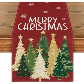 Artoid Mode Xmas Trees Snowflakes Blue Merry Christmas Table Runner, Winter Seasonal Kitchen Dining Table Decoration for Home Party Decor 13x72 Inch