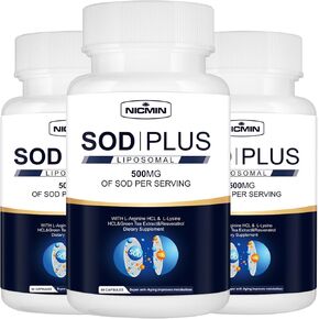 Superoxide Dismutase Supplement 500mg - SOD Plus with Liposomal Glutathione, AKG, Green Tea Extract, L-Arginine, Lysine, Resveratrol and Vitamin E for Immune Support, Antioxidant 180 Capsules