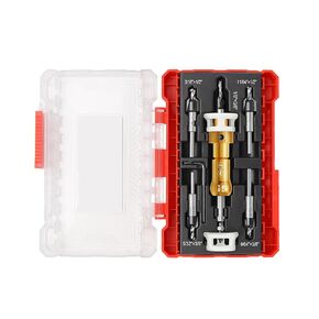 5Pcs HSS Countersink Drill Bit Set - Carbide Tipped Adjustable Depth Stop Countersink Drill Bit with 1/4" Quick Release Hex Shank Screwdriver Bit, Drilling Tools for Woodworking
