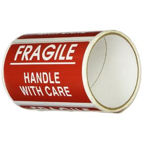 TapeCase Shipping Packing Labels "Please Handle With Care / Fragile / Thank You", Red/White (50 Per Pack)