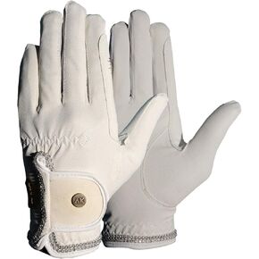AK Horse Riding Gloves for Competition & Dressing with Crystal Diamante AKRS-6366 (White, XL)