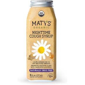 Maty's Organic Nighttime Cough Syrup, Natural Cough Syrup Relief for Adults and Kids 12+, Made with Organic Honey, Chamomile & Nutmeg for a Good Night's Rest - 6 fl oz in Kuwait