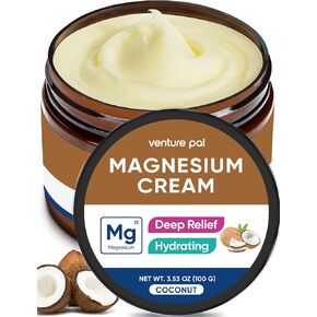 Venture Pal Magnesium Lotion, Topical Magnesium Cream - Sleep, Muscle Cramp and Relaxation, Moisturizing, Non-Greasy Supplement with Coconut Oil, Shea Butter & Hyaluronic Acid, Safe for Kids