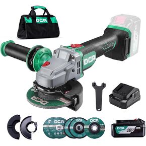 DCA Cordless Angle Grinder 20V 4-1/2 inch, 4.0Ah Battery & 2A Fast Charger, 8500RPM Brushless Motor, Power Angle Grinder with Cutting & Grinding Wheels, Flap Discs for Wood Metal & Rust Removal