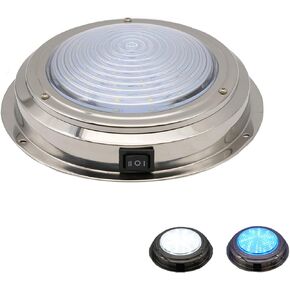 Marine Boat Dome Light, Dual Color 7" 12V LED Boat Interior Lights with Toggle Switch, LED Boat Cabin Light with Stainless Steel Surface Mount (White|Blue)