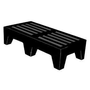 DPLSQ-4-1222-BK Dunnage Rack, Perforated, 1 Tier, Solid One Piece Plastic Construction, 4 ft., 22" W x 48" L x 12" H, Black, For Commercial Use
