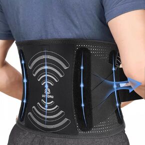 Back Brace for Men Women Lower Back Pain Relief with 7 Stays, Adjustable Back Support Belt for Herniated Disc, Sciatica, Scoliosis, Breathable Lumbar Support Brace with Hot &Cold Pad Therapy Pocket (L (Waist 56''-65''))