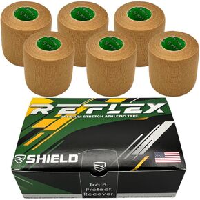 Shield Reflex | Stretch Athletic Tape, Tear by Hand, Made in USA, Thin, Flexible, Elastic Sports Tape, Spatting Football Tape 6 Pack (Arctic White, 2 Inch)