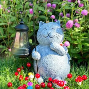 BIRD'S CRADLE Solar Blissful Cat Kit - Garden Statue Outdoor Art Decor, Cat Lovers Themed Gift, Gardening Figurine Gifts for Mom Grandma Women, Unique for Patio Balcony Yard Birthday Housewarming