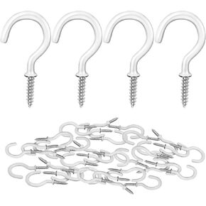 MewuDecor Screw Hooks, 1" Wood Wall Ceiling Hooks Plant Hooks Indoor Outdoor for Utensils Plants Baskets Lights Wreaths, Gold, 50 PCS