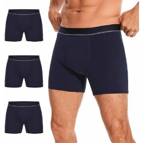 Washable Incontinence Boxer Briefs for Men - Cotton Urinary Leakproof Underwear with Fly, Enhanced Front & Rear Protection 150 ml Absorbency (3 Pack, Blue, L)