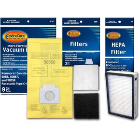 EnviroCare Replacement Vacuum Bags designed to fit Kenmore Canister Type C or Q 50555, 50558, 50557 and Panasonic Type C-59 Bags and 1 EF-2 HEPA Filter, and 2 CF-1 Filters
