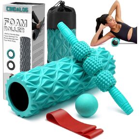 5 in 1 Foam Roller Set - Trigger Point Foam Back Roller, Muscle Roller Stick, Massage Ball, Stretching Band for Deep Muscle Massage Pilates Yoga,Fitness Exercise for Whole Body Release