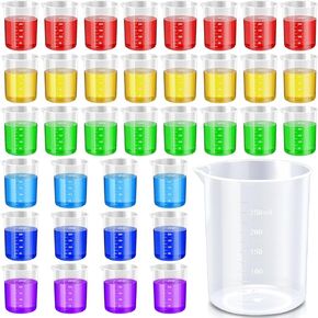 Tanlade Plastic Beakers Transparent Lab Measuring Cup Clear Liquid Measuring Mixing Cups Raised Graduations, Tapered Spout for Laboratories, Classrooms, Home(36 Pcs,250 ml)