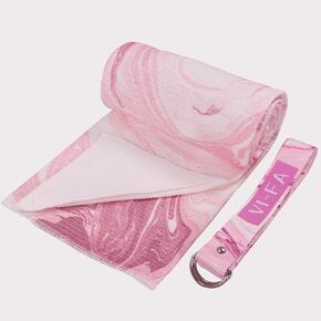 Soft Yoga Mat Towel Hot Yoga Towel Non Slip Microfiber Yoga Mat Cover with 6 Feet Yoga Strap/Mat Carry Strap for Workout, Gym, Fitness -Pink Marble Pattern 68" X24''
