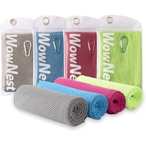 Cooling Towel 4-Pack – Instant Cooling Microfiber Towels, Quick-Dry Sports Towel for Gym, Yoga, Running & Outdoor, 40"x12" Neck Towel Set with Pouch & Clip (Blue, Green, Rose Red, Gray)