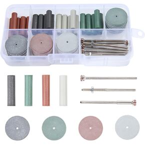 Polishing Wheels Kit Mixed Lab Buffing Wheel Rotary Hand Pieces Tool Assortment Kit 40pcs 4 Colors Silicone Rubber + 6 Pcs Mandrel Shank for Jewelry, Jade and Carving