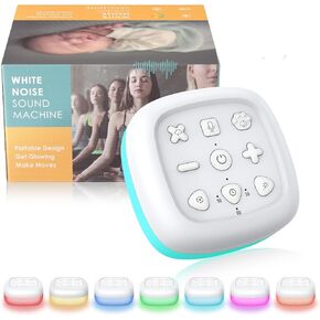 جهاز ضوضاء أبيض للأطفال قابل للحمل من eSynic، جهاز صوت ضوضاء أبيض قابل لإعادة الشحن، جهاز صوت مناسب للسفر للنوم، يدعم 30 صوتًا مهدئًا و7 أضواء ملونة تعزز جودة النوم in Kuwait