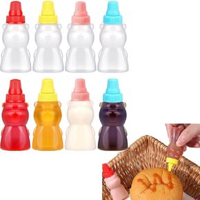 8 Pieces Mini Ketchup Bottles, 0.84 ounces Empty Plastic Salad Honey Mustard Dressing Container Portable Condiment Squeeze Bottles (8pcs Bear)