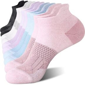 FITRELL 5-6 Pairs Ankle Socks for Women Athletic Cotton Cushioned Running Low Cut Tab Sports Socks