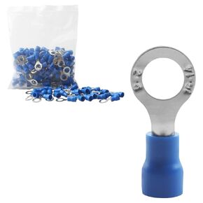 NBUNYOU16-14AWG GA Insulated Terminals Ring Electrical Wire Crimp Connectors, for Rebuild Skills Brand Ring Terminal (100pcs) Blue