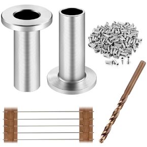 CKE 120 Pack T316 Stainless Steel Protector Sleeves for 1/8" 5/32" or 3/16" Wire Rope Cable Railing, Marine Grade Wire Rope Protective Sleeves with Drill Bit for Wood Posts DIY Balustrade, CR201
