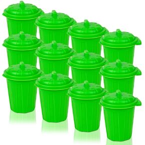 12 PCS Coloured Mini Trash Can Set Lids Mini Garbage Cans Pen Holder Desk Organizer Small Desktop Miniature Garbage for Birthday Party Favors Home School Classroom Decor (12, Muticolored)