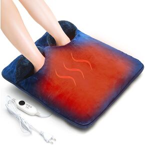 Double Sided Foot Warmer Full Wrap-Around with LCD Display & 8 Hrs Timer, Electric Feet Heating Pads Under Desk with Non-Slip & Machine Washable for Bed, Office, Home, Christmas Gift, Navy,20"*20"