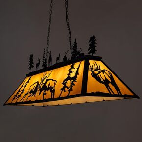 Wellmet Pool Table Light, 60 inch Billiard Lights for over 7ft 8ft 9ft Pool Table, Snooker Table, Cabin, Game Room, Rustic Deer Elk Chandelier Farmhouse Kitchen Light, Tiffany Pool Table Light Fixture