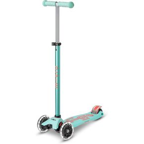 Micro Kickboard - Maxi Deluxe LED 3-Wheeled, Lean-to-Steer, Swiss-Designed Micro Scooter for Kids with LED Light-up Wheels, Ages 5-12 (Mint)