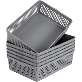 Eslite Plastic Organizing Baskets/Storage Tray Baskets,6-Pack,Gray